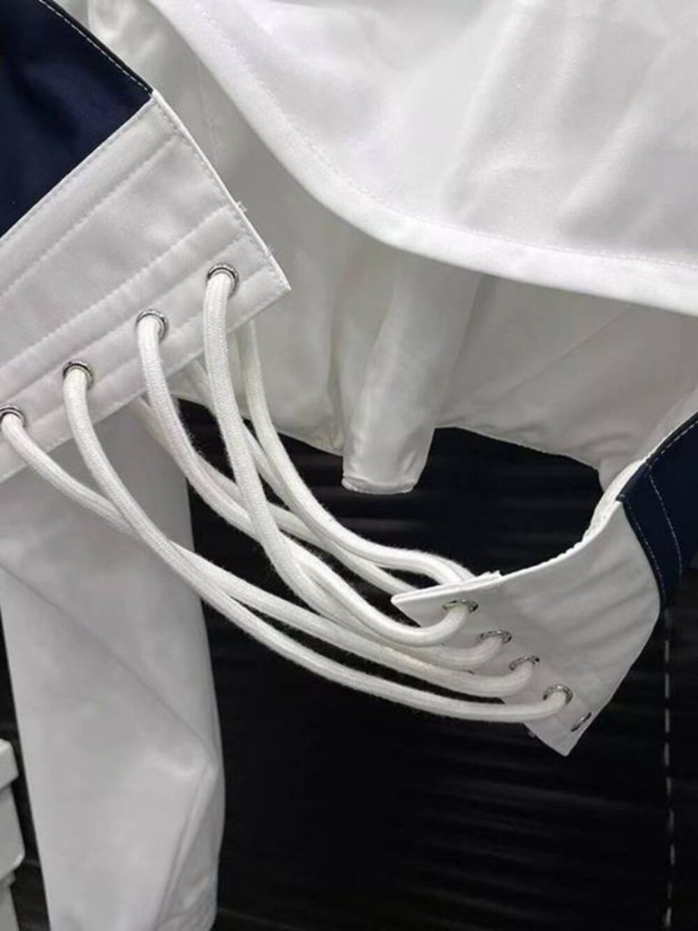 White Striped Ruched Track Top - Picture 2 of 2